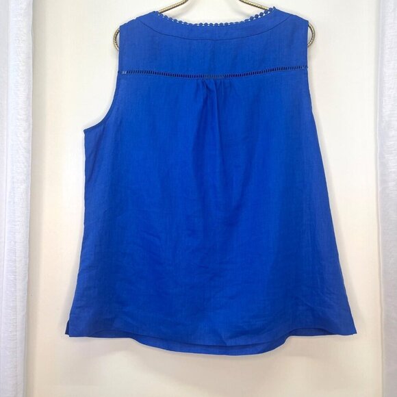 Pappagallo Linen Blouse Sleeveless Woven Ladies LARGE Blue Notched Neck Line - Picture 3 of 5